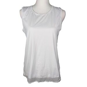 Athleta‎ Medium White Cadence Tank Top Sheer Mesh Details Activewear Athleisure